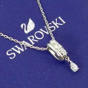 Swarovski Rhodium-Plated Mixed Crystal Double Ring Pendant Necklace 15" NO BOX